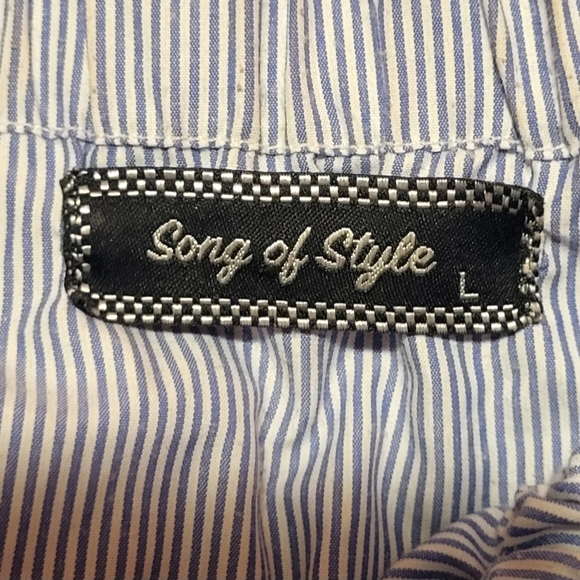 Song of Style Off Shoulder Ruffled Sleeve Blue Striped Cotton Dress Size Large - Picture 5 of 6